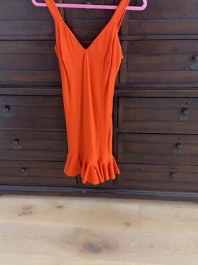 Vibrant Orange Ruffle-Hem Midi Dress